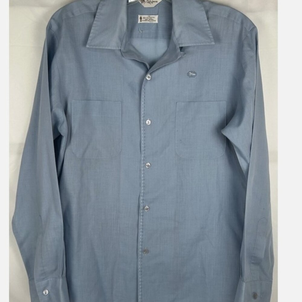 Vintage Mr California MC Blue Loop Collar Embroidered Shirt Mens M Two Pocket